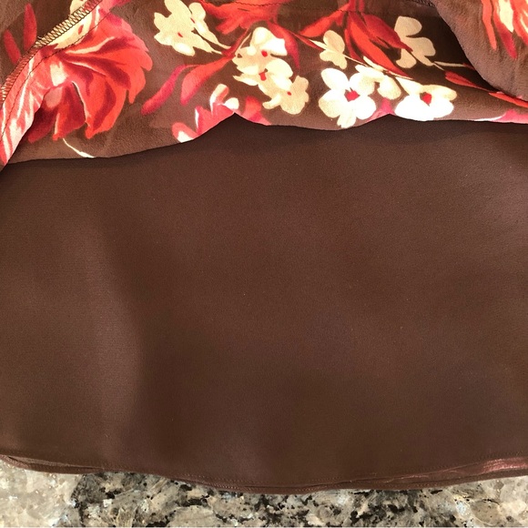 ANN TAYLOR Brown, Rose Pink Floral Silk Midi Skirt - Picture 7 of 11